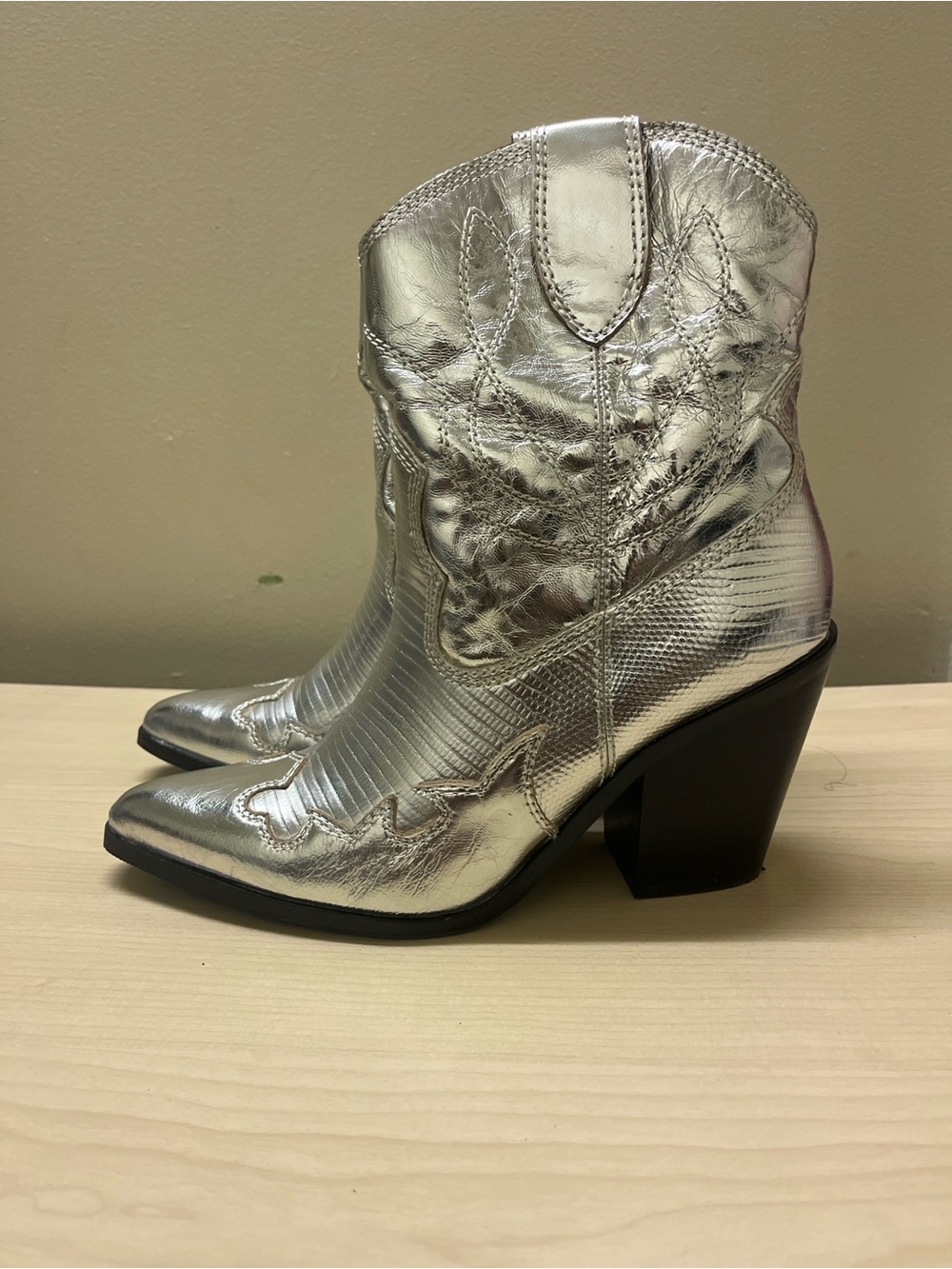 Aldo Metallic Silver Western Ankle Boots